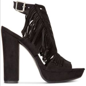 Bar III Nero Black Fringe Heels size 7